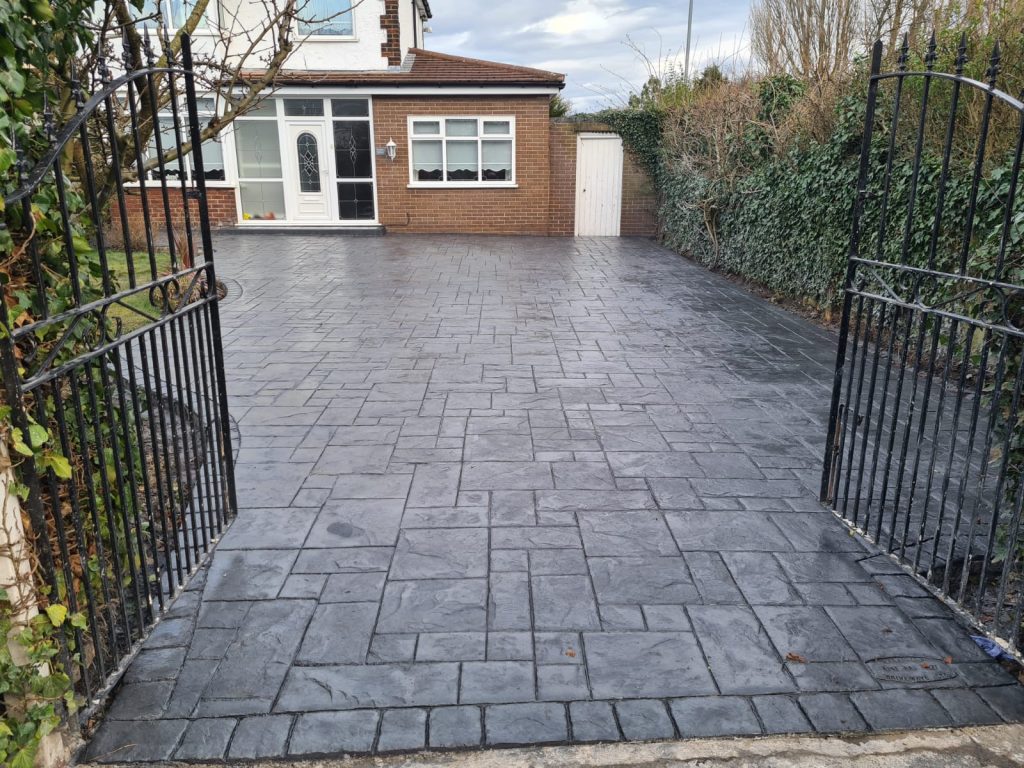 Long poured concrete driveway